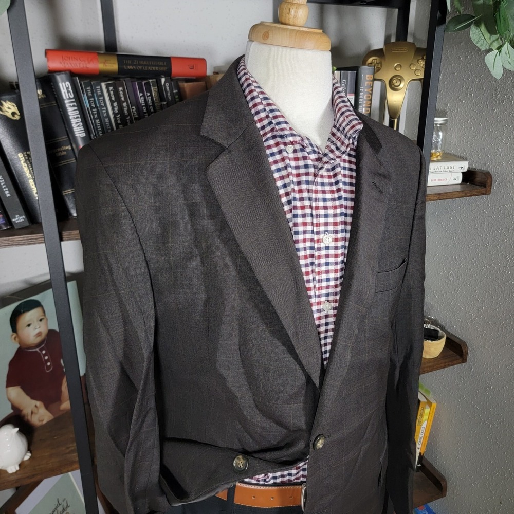 Jos A Bank Men's Sport Coat Blazer Two Button Brown Plaid Wool Size 44R - Picture 11 of 16